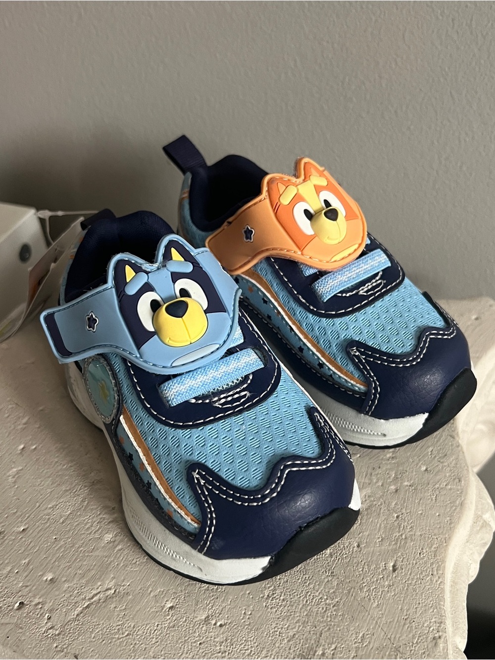 Kids Light Blue Navy Bluey & Bingo Sneakers with Velcro Strap light up